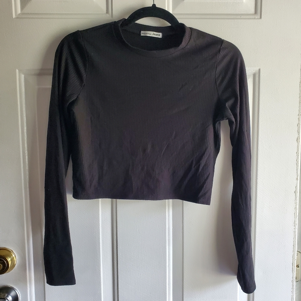 Reformation Black Long Sleeve Crop Top - Picture 5 of 16